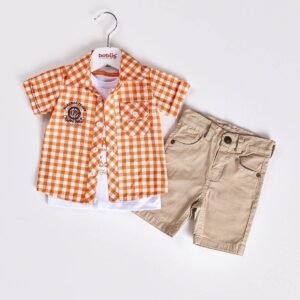 Baby Boys Three Piece Check Shirt, T-Shirt & Chino Shorts Set