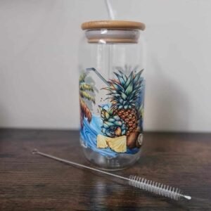 Glass Tropical Drink Jar With Glass Straw