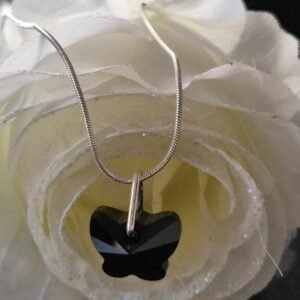 Sliver Chain & Swarovski Charm Black Butterfly