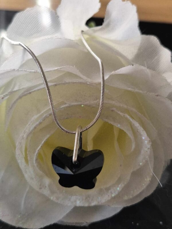 Sliver Chain & Swarovski Charm Black Butterfly