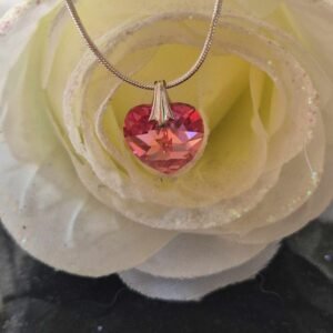 Sliver Chain & Swarovski Charm In Dark Pink