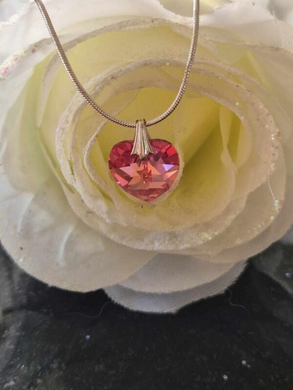 Sliver Chain & Swarovski Charm In Dark Pink