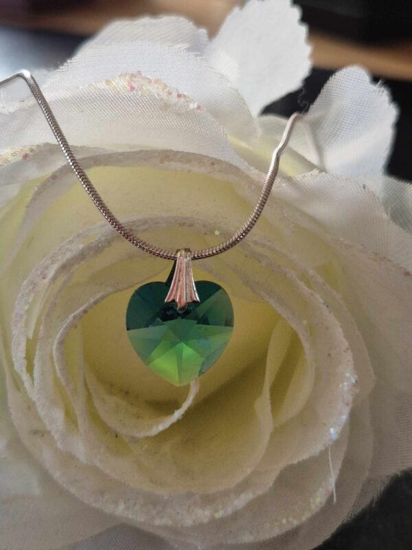 Sliver Chain & Swarovski Charm Green Heart