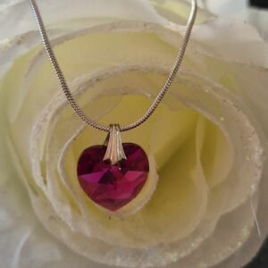 Sliver Chain & Swarovski Charm Deep Dark Pink Heart