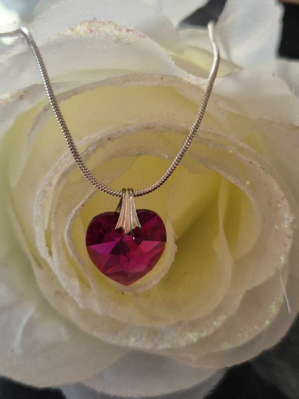 Sliver Chain & Swarovski Charm Deep Dark Pink Heart