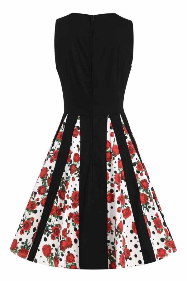 Judith Black Red Rose Print Skirt Retro Swing Dress - Image 4