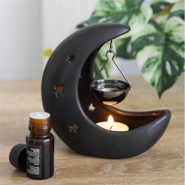 White Crescent Moon Hanging Oil Burner with Gold Dish - Image 2