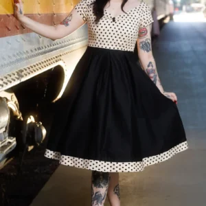 Lily Off Shoulder Cream Polka Dot Swing Dress